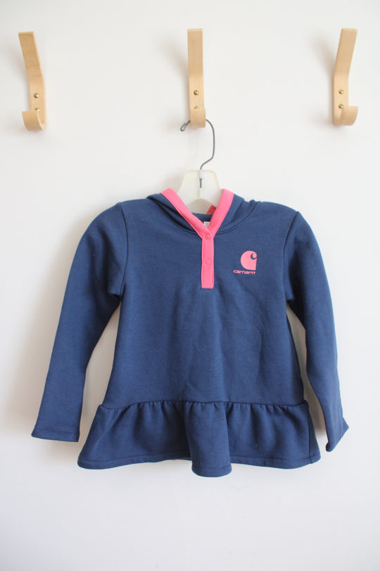 NEW Carhartt Blue & Pink Fleece Lined Hooded Pullover | 2T
