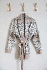 Martha Stewart Gray Tan & White Patterned Belted Cardigan | XXXL