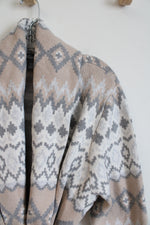 Martha Stewart Gray Tan & White Patterned Belted Cardigan | XXXL
