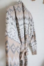 Martha Stewart Gray Tan & White Patterned Belted Cardigan | XXXL