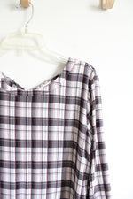 LOFT Gray Black & Red Plaid Long Sleeved Top | M