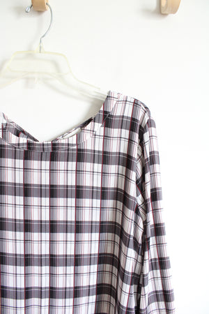 LOFT Gray Black & Red Plaid Long Sleeved Top | M