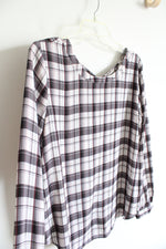 LOFT Gray Black & Red Plaid Long Sleeved Top | M