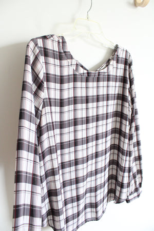 LOFT Gray Black & Red Plaid Long Sleeved Top | M