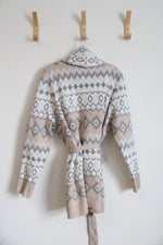 Martha Stewart Gray Tan & White Patterned Belted Cardigan | XXXL
