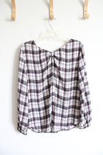 LOFT Gray Black & Red Plaid Long Sleeved Top | M