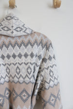 Martha Stewart Gray Tan & White Patterned Belted Cardigan | XXXL