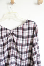 LOFT Gray Black & Red Plaid Long Sleeved Top | M