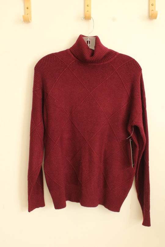 NEW Cyrus Knits Burgundy Turtleneck Diamond Sweater | S