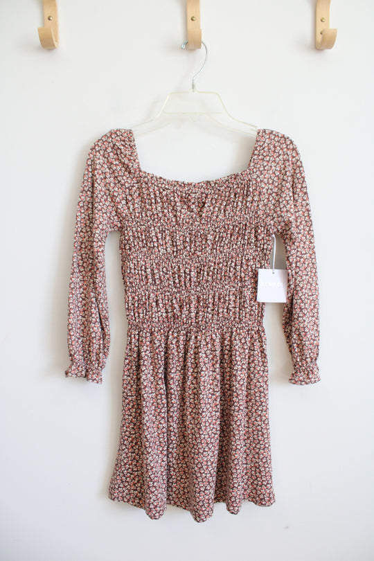 NEW Btween Brown Pink & Cream Floral Dress | Youth 7