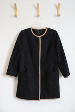 Talbots Black Textured Tan Trim 3/4 Sleeve Jacket | 8