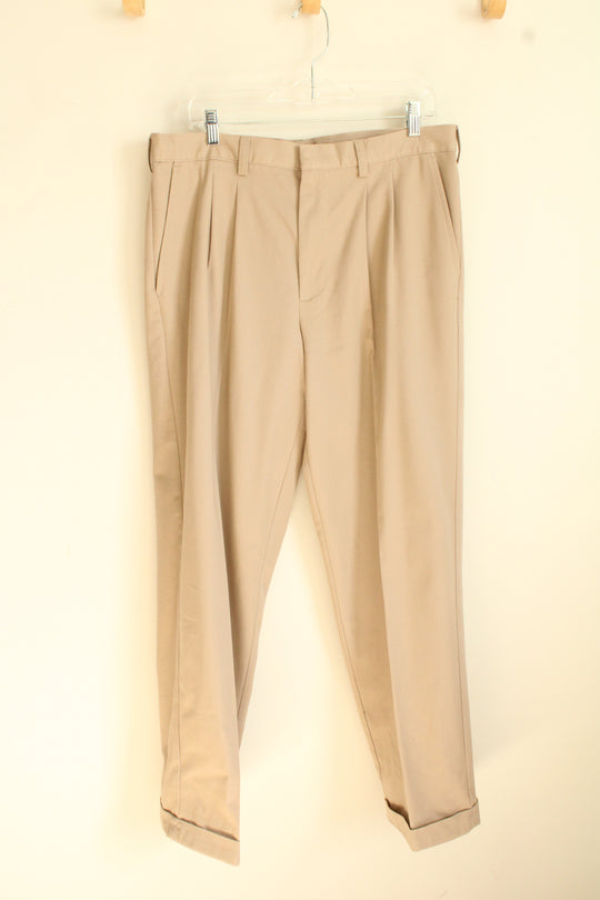 G.H. Bass Co Light Tan Pleated Cuffed Dress Pants | 34x32