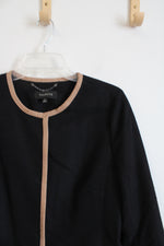 Talbots Black Textured Tan Trim 3/4 Sleeve Jacket | 8