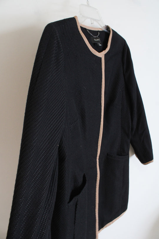 Talbots Black Textured Tan Trim 3/4 Sleeve Jacket | 8