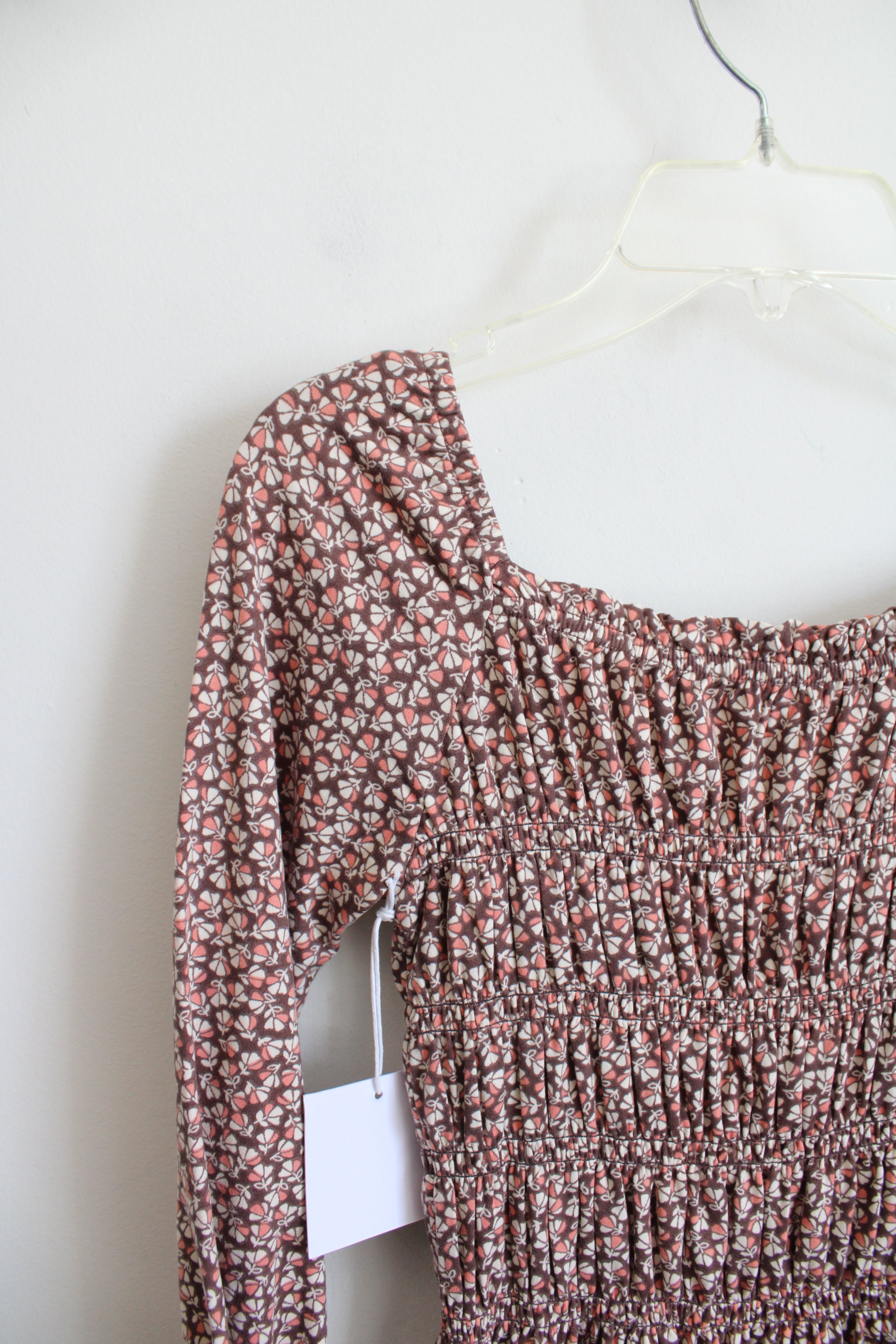 NEW Btween Brown Pink & Cream Floral Dress | Youth 7