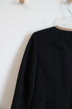 Talbots Black Textured Tan Trim 3/4 Sleeve Jacket | 8