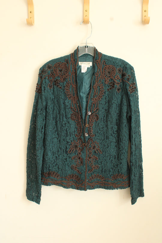 Coldwater Creek Dark Teal and Brown Lace Blazer | XS