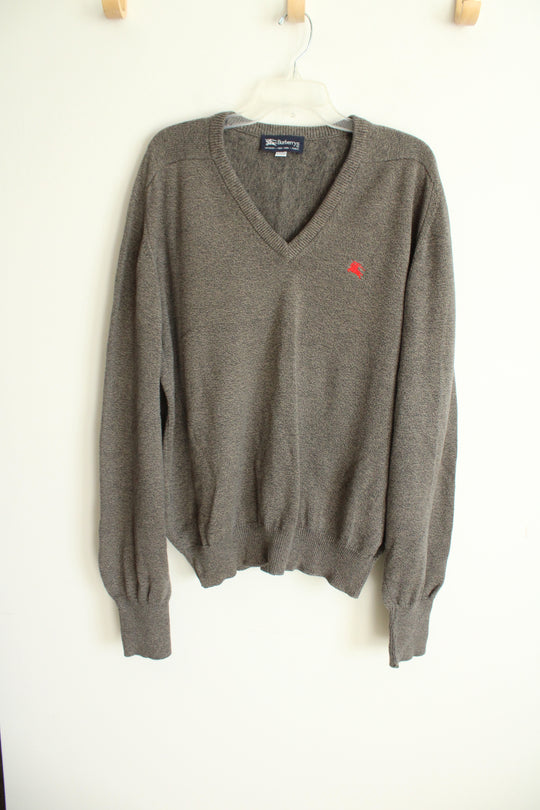 Burberrys V-neck Gray Flecked Tan Sweater | XL