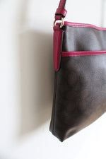 Coach Signature Brown & Pink Trimmed File Crossbody Bag