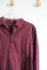 Lands' End Maroon Striped Quarter Button Down Top | 14