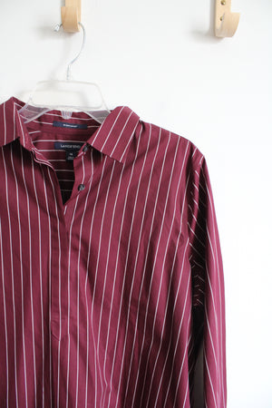 Lands' End Maroon Striped Quarter Button Down Top | 14