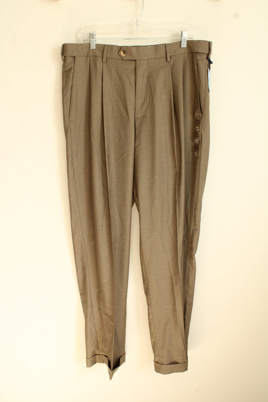 NEW Croft & Barrow Tan Olive Pleated Dress Pants | 38x34