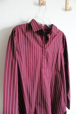Lands' End Maroon Striped Quarter Button Down Top | 14