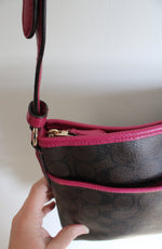 Coach Signature Brown & Pink Trimmed File Crossbody Bag