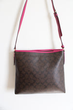 Coach Signature Brown & Pink Trimmed File Crossbody Bag