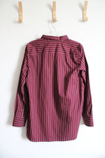 Lands' End Maroon Striped Quarter Button Down Top | 14