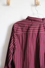 Lands' End Maroon Striped Quarter Button Down Top | 14