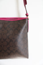 Coach Signature Brown & Pink Trimmed File Crossbody Bag