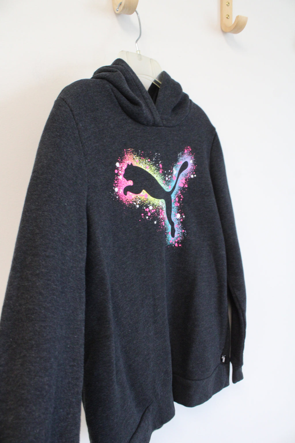 Puma Charcoal Colorful Paint Splatter Logo Hoodie | Youth LG (14/16)