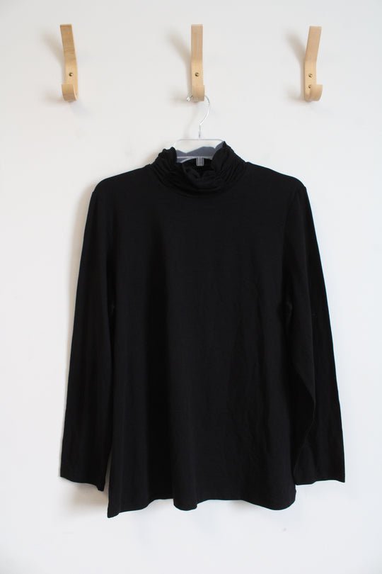 Susan Graver Black Ruched Turtleneck Long Sleeved Shirt | XL