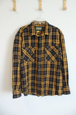 Cabela's Yellow & Black Plaid Heavy Flannel Button Down Shirt | XL