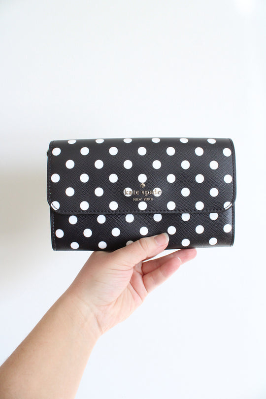 Kate Spade Cheers Black & White Polka Dot Phone Wallet