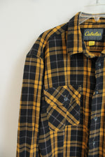 Cabela's Yellow & Black Plaid Heavy Flannel Button Down Shirt | XL