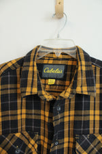 Cabela's Yellow & Black Plaid Heavy Flannel Button Down Shirt | XL