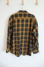 Cabela's Yellow & Black Plaid Heavy Flannel Button Down Shirt | XL