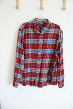 Lands' End Traditional Fit Red & Teal Flannel Shirt | XL