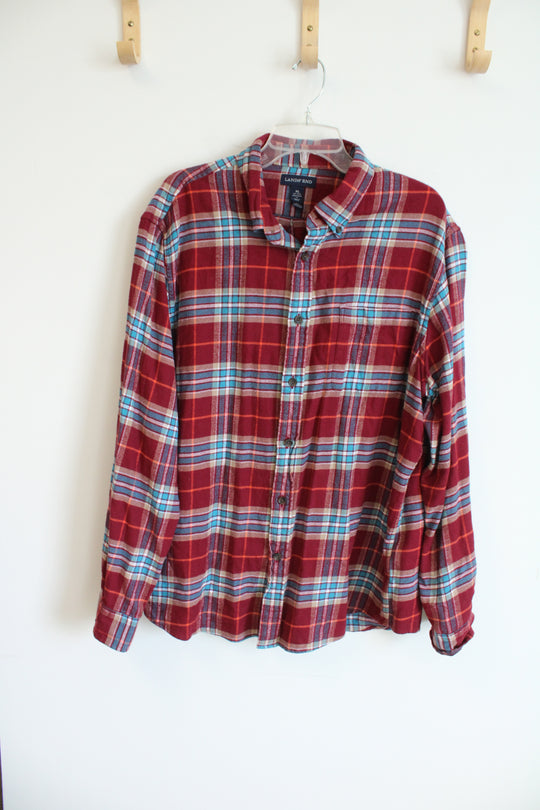 Lands' End Traditional Fit Red & Teal Flannel Shirt | XL