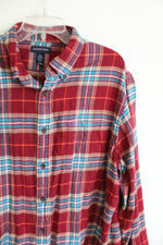 Lands' End Traditional Fit Red & Teal Flannel Shirt | XL