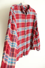 Lands' End Traditional Fit Red & Teal Flannel Shirt | XL