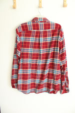 Lands' End Traditional Fit Red & Teal Flannel Shirt | XL