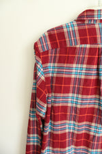 Lands' End Traditional Fit Red & Teal Flannel Shirt | XL