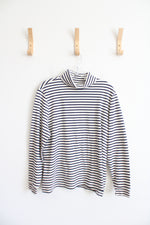 L.L. Bean White & Navy Striped Turtleneck Top | 1X