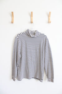 L.L. Bean White & Navy Striped Turtleneck Top | 1X