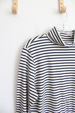 L.L. Bean White & Navy Striped Turtleneck Top | 1X