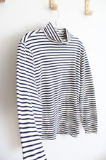 L.L. Bean White & Navy Striped Turtleneck Top | 1X