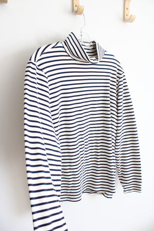 L.L. Bean White & Navy Striped Turtleneck Top | 1X